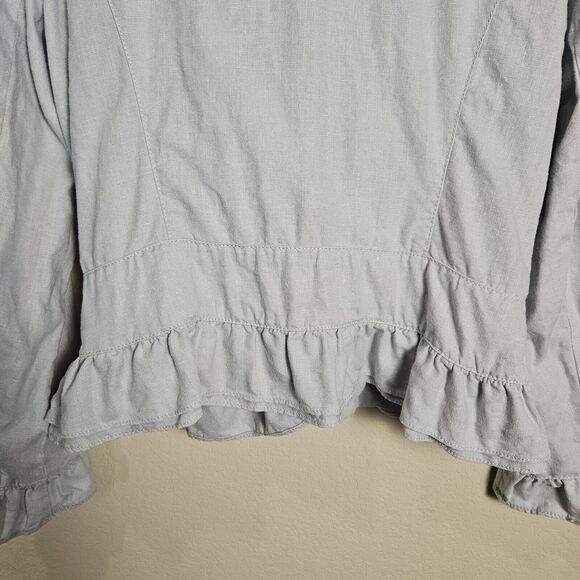 FEI Anthropologie Linen Jacket Blazer Size 8 Ruffle Lightweight Designer Coastal - Picture 9 of 15